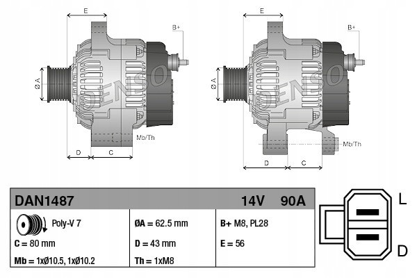 Alternator DENSO DAN1487 Part manufacturer Denso