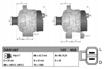 Alternator DENSO DAN1487 Part manufacturer Denso