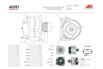 A0391 New alternator 120A 12V for Ford Seat Volvo VW Car type cargo vans passenger cars