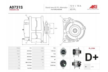 A0731S New 70A 12V Alternator for Ford Macerick Nissan Terrano 1 7 TD TDi Car type cargo vans passenger cars