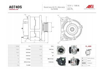 A0740S New alternator 100A 12V for Toyota Avensis Camry Rav 4 Version European