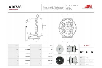 A1073S New Alternator 275A 12V for Caterpillar Kenworth Terex Volvo Mack Quality of parts according to GVO P replacement with or