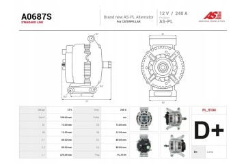 A0687S New Alternator 240A 12V for Caterpillar C13 Acert C18 C9 3 Quality of parts according to GVO P replacement with original 