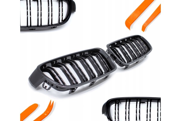 DUMMY GRILL KIDNEY BMW 3 F30 F31 12 19 BLACK GLOSS 2 RIBS SET Packaging status original