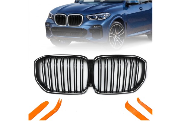 LED DUMMY GRILL KIDNEY BMW X5 G05 2019 BLACK GLOSS 2 RIBS ICONIC GLOW