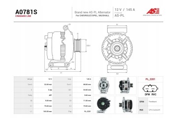 A0781S New alternator 145A 12V for Chevrolet Opel Quality of parts according to GVO P replacement with original quality