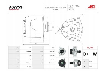 A0775S New 90A 12V Alternator for SAAB 9 3 YS3D Quality of parts according to GVO P replacement with original quality