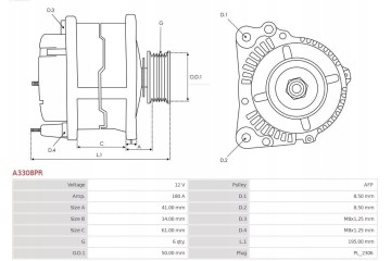 A3308PR ASP ALTERNATOR AS PL AS PL Alternator charging current 180 A