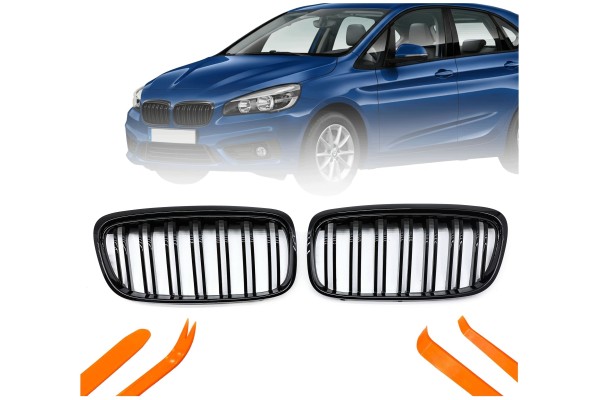 DUMMY GRILL KIDNEY BMW 2 F45 14 17 BLACK GLOSS M PACKAGE 2 RIBS