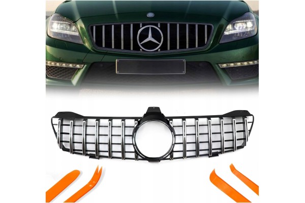 DUMMY GRILL MERCEDES CLS W219 C219 SILVER GT R STYLE 2005 2007 Installation side front