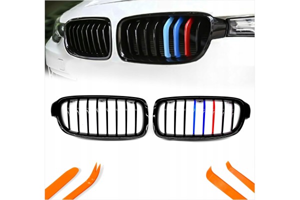 DUMMY GRILL KIDNEY BMW 3 F30 F31 12 19 BLACK GLOSS COLOR M PACKAGE 2 RIBS