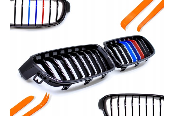 DUMMY GRILL KIDNEY BMW 3 F30 F31 12 19 BLACK GLOSS COLOR M PACKAGE 2 RIBS Packaging status original