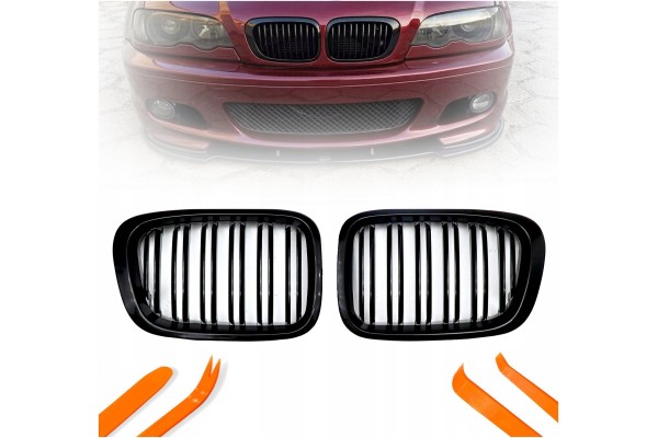 DUMMY GRILL KIDNEY BMW 3 E46 BLACK GLOSS 2 RIBS 1997 2001