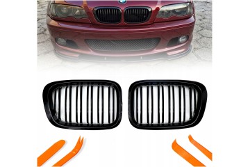 DUMMY GRILL KIDNEY BMW 3 E46 BLACK GLOSS 2 RIBS 1997 2001 Installation side front