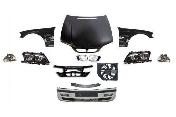BMW 3 E46 FRONT MASK BUMPER BELT FENDER LAMP