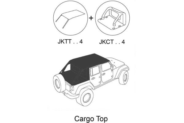 Complete Cargo type soft roof with Suntop Wrangler JK wall Catalog number of the part SUNJKCCBK4
