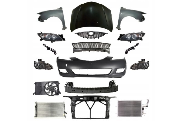 MAZDA 3 03 07 SDN FRONT MASK BUMPER BELT FENDER