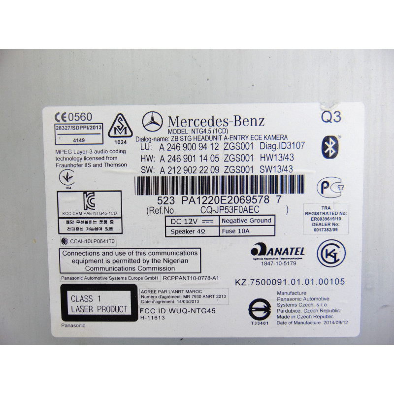 A2469009412 SISTEMA AUDIO / RADIO CD MERCEDES-BENZ CLASE A (BM 176)