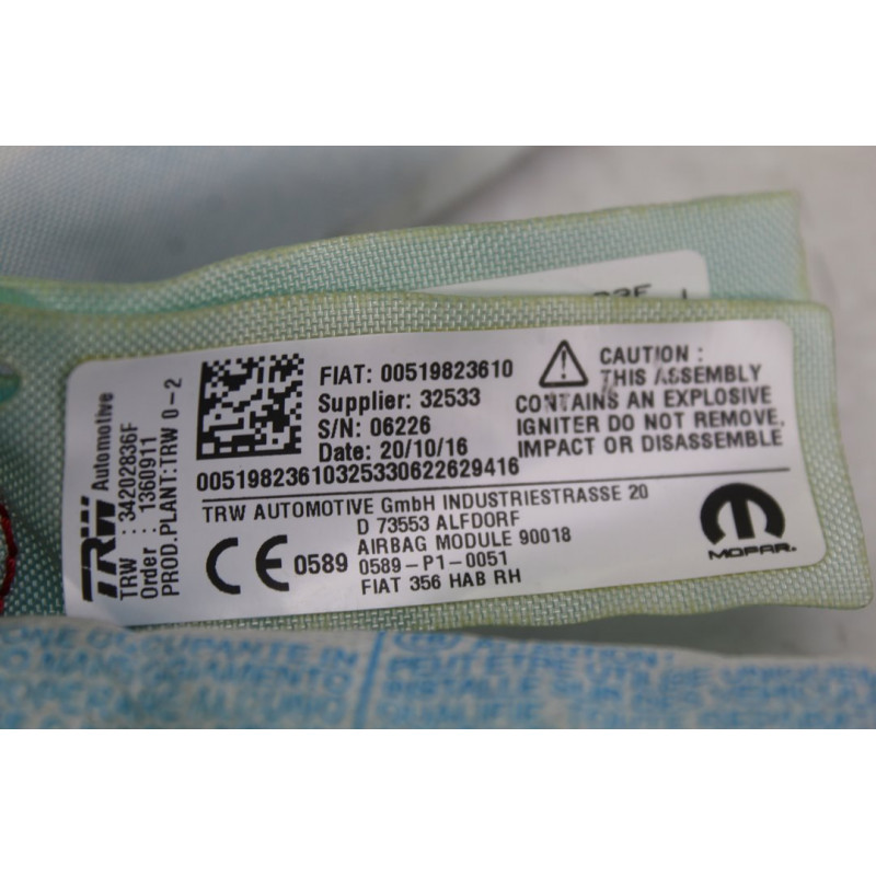 00519823610 AIRBAG CORTINA DELANTERO DERECHO FIAT II TIPO (356) BERLINA