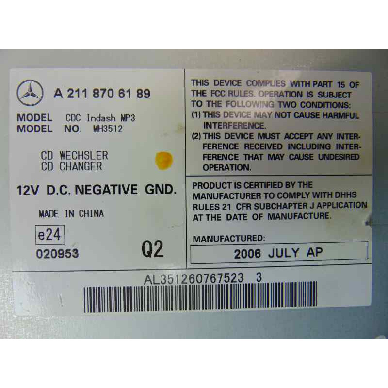 A2118706189 SISTEMA AUDIO / RADIO CD MERCEDES-BENZ CLASE E (BM 211) FAMILIAR