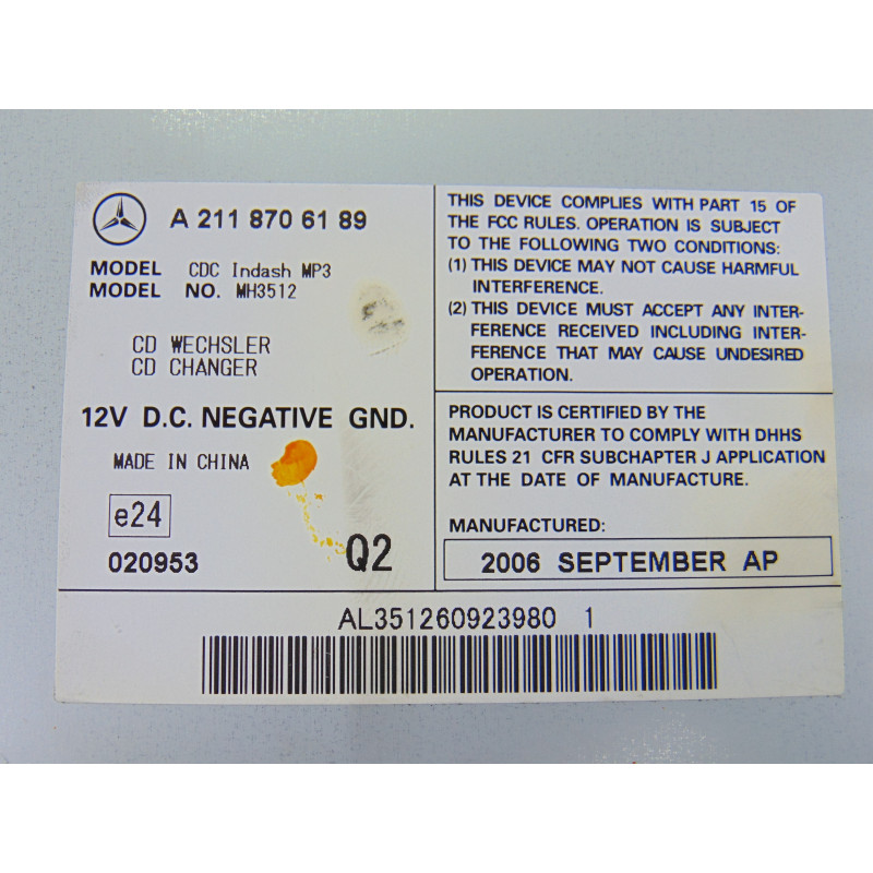 A2118706189 SISTEMA AUDIO / RADIO CD MERCEDES-BENZ CLS (BM 219)
