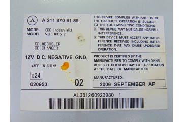 A2118706189 SISTEMA AUDIO / RADIO CD MERCEDES-BENZ CLS (BM 219)