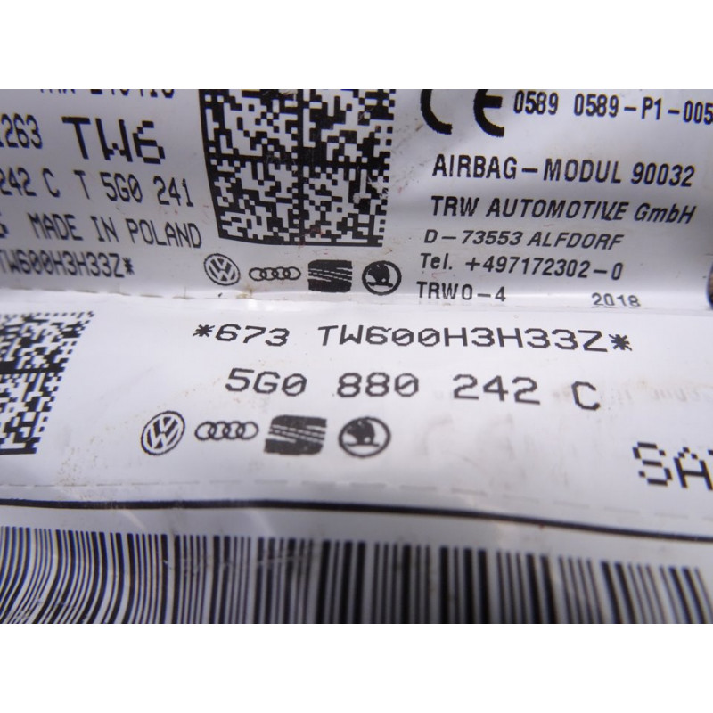 5G0880242C AIRBAG LATERAL DERECHO VOLKSWAGEN GOLF VII BERLINA (BQ1/BE2)