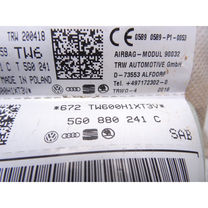 5G0880241C  AIRBAG LATERAL IZQUIERDO VOLKSWAGEN GOLF VII BERLINA (BQ1/BE2) Advance 2018 5G0880241C 213527 VOLKSWAGEN - 2