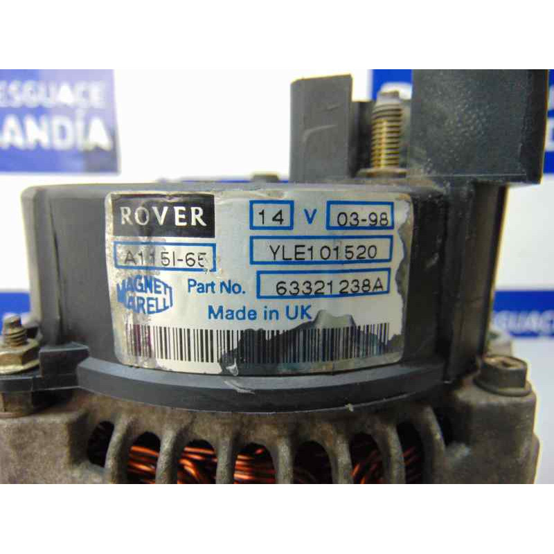 63321238A ALTERNADOR MG ROVER ROVER 200 (RF) 214 Si (3-ptas.) 1998 63321238A 185614 MG ROVER - 1