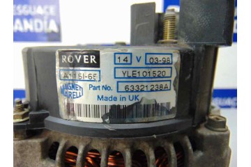 63321238A ALTERNADOR MG ROVER ROVER 200 (RF) 214 Si (3-ptas.) 1998 63321238A 185614 MG ROVER - 1