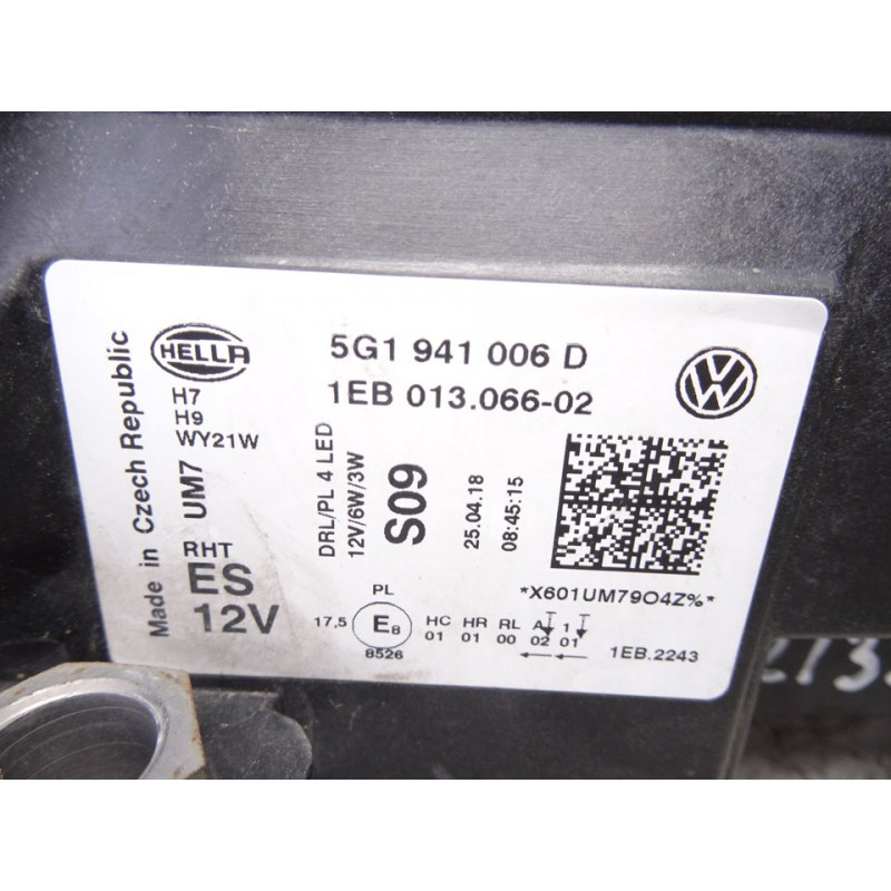 5G1941006D FARO DERECHO VOLKSWAGEN GOLF VII BERLINA (BQ1/BE2) Advance 2018 5G1941006D 213540 VOLKSWAGEN - 3