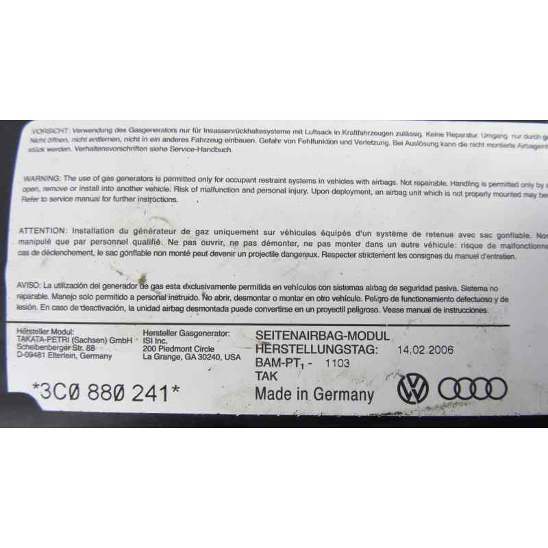 3C0880241 AIRBAG LATERAL IZQUIERDO VOLKSWAGEN PASSAT VARIANT (3C5)