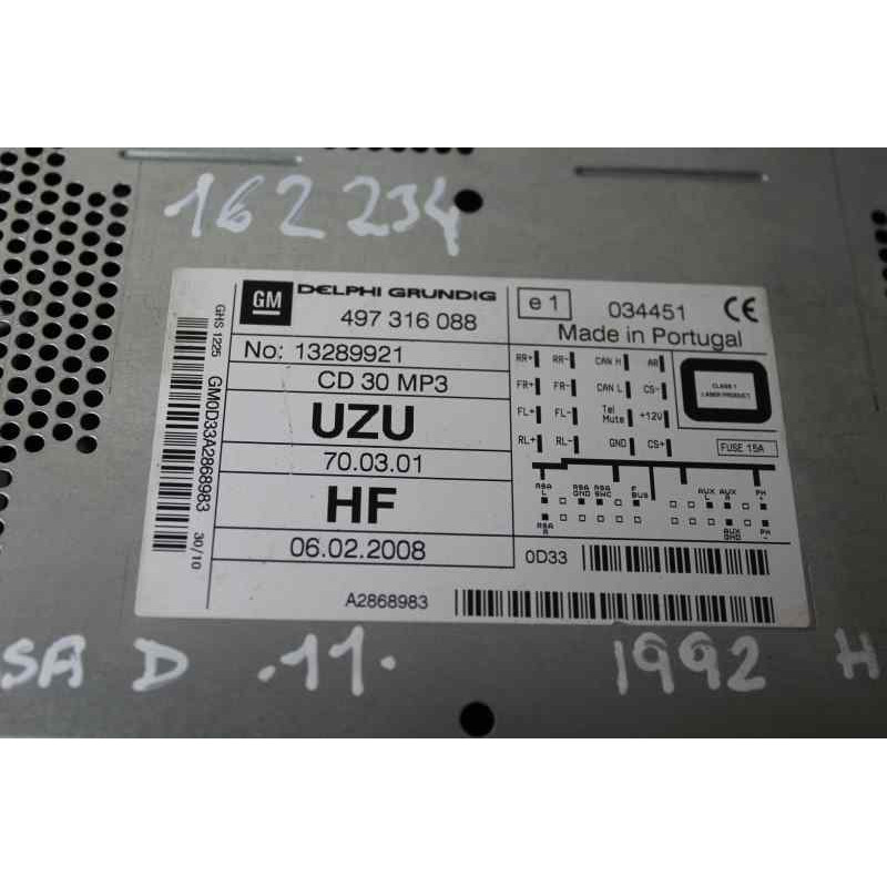 13289921 SISTEMA AUDIO / RADIO CD OPEL CORSA D "111 Years" 2011 13289921 162234 OPEL - 1