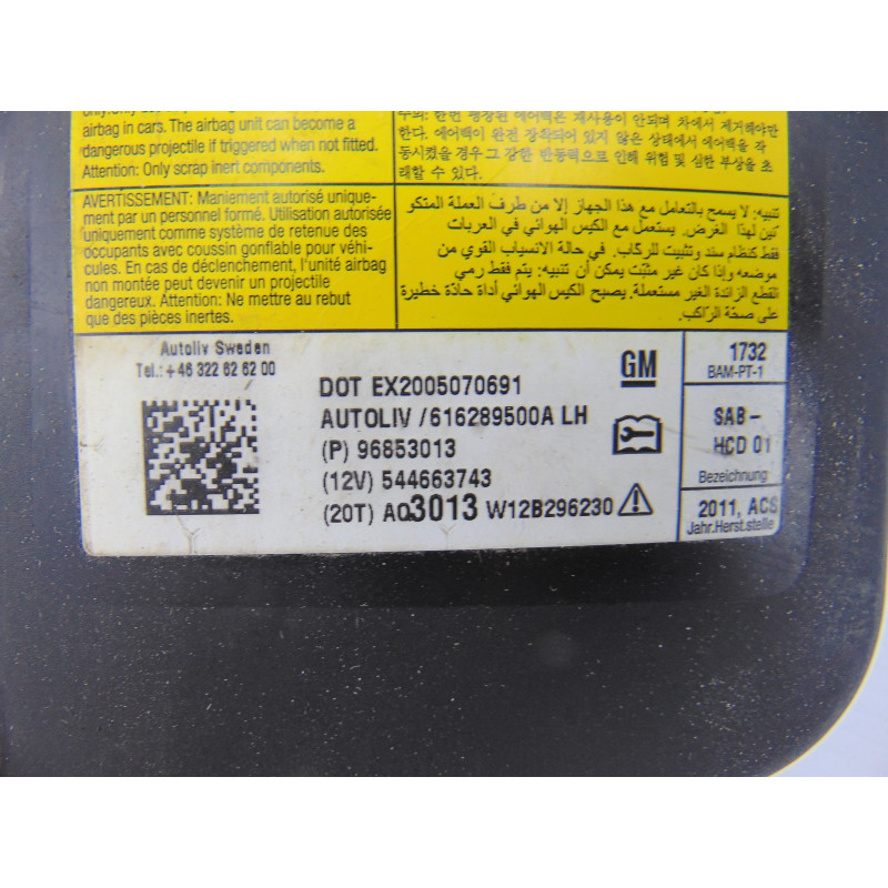 96853013  AIRBAG LATERAL IZQUIERDO CHEVROLET AVEO HATCHBACK LT 2012 96853013 189203 CHEVROLET - 2